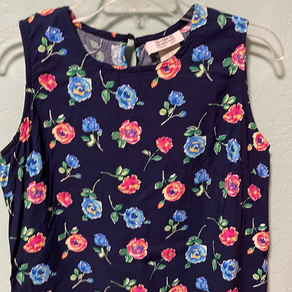Cute Navy Floral Sleeveless Shift Dress